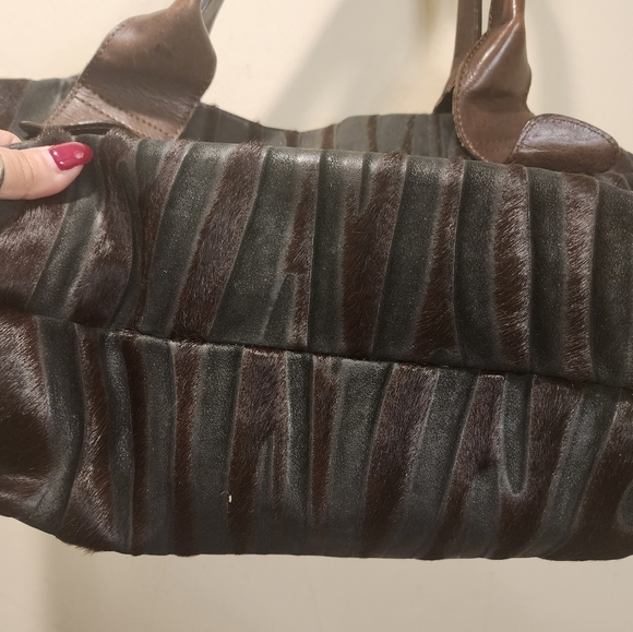 Abro made in Italy Vintage Leather Fur black and Brown Shoulder bag - Picture 4 of 12